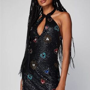 Heart Print Keyhole Cut Out Mini Dress NWT